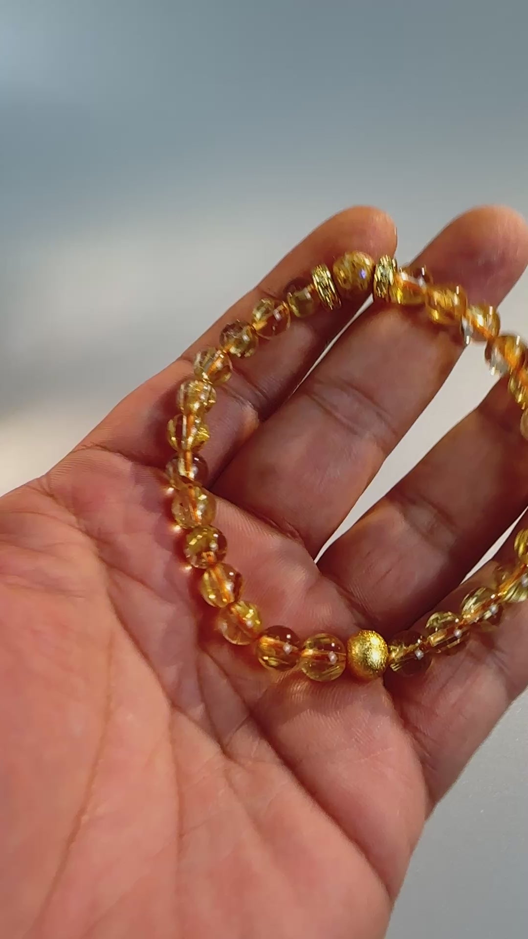 7mm Full Clear Titanium Rutilated Quartz Bracelet with 8mm Lacquer Beads, Wealth Crystal