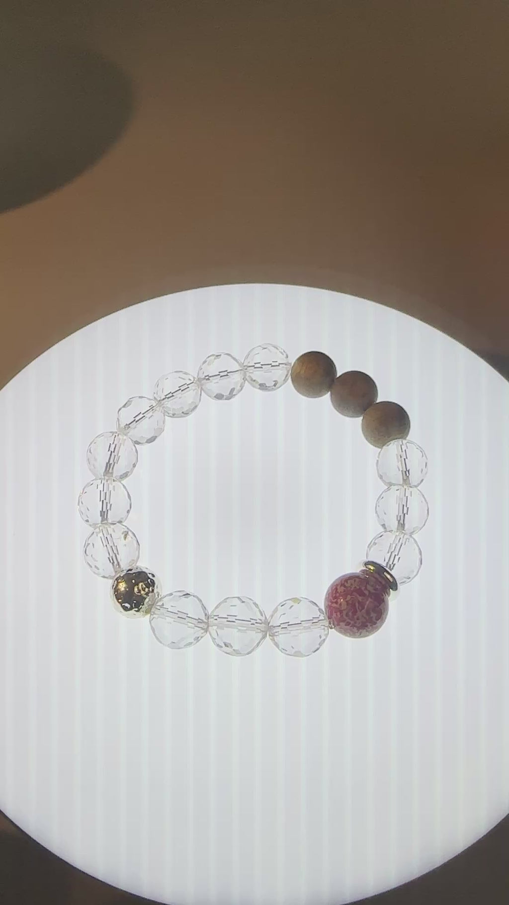 Super Clear Quartz Bracelet with Agarwood and Lacquer Bead | Oriental Crystal Jewelry