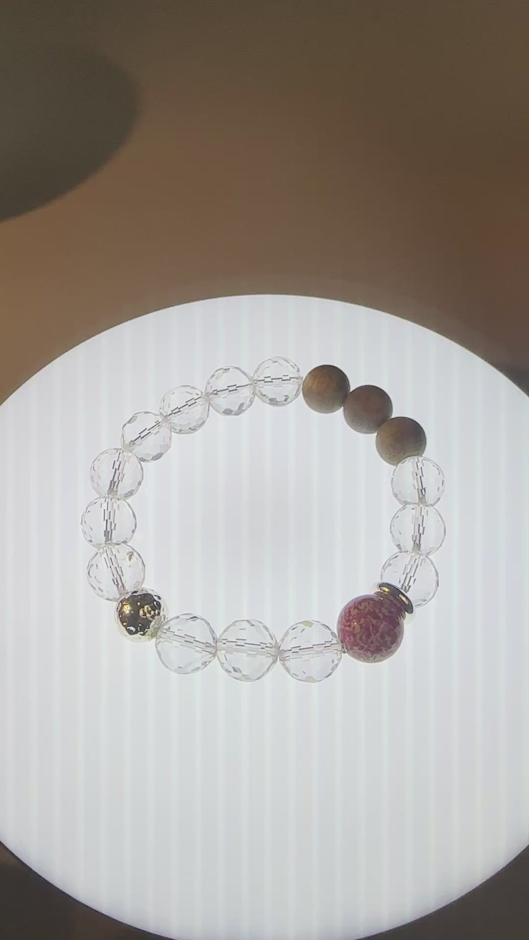 Super Clear Quartz Bracelet with Agarwood and Lacquer Bead | Oriental Crystal Jewelry
