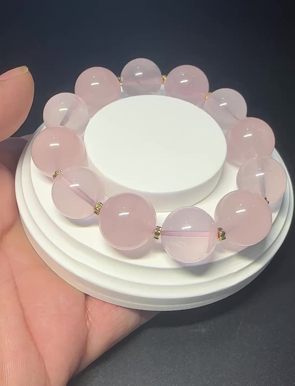 17mm Gradient Rose Quartz Bracelet | Two‑Tone Alternating Pink Crystal Beaded Bracelet, charm, attact love, confidence, balance.