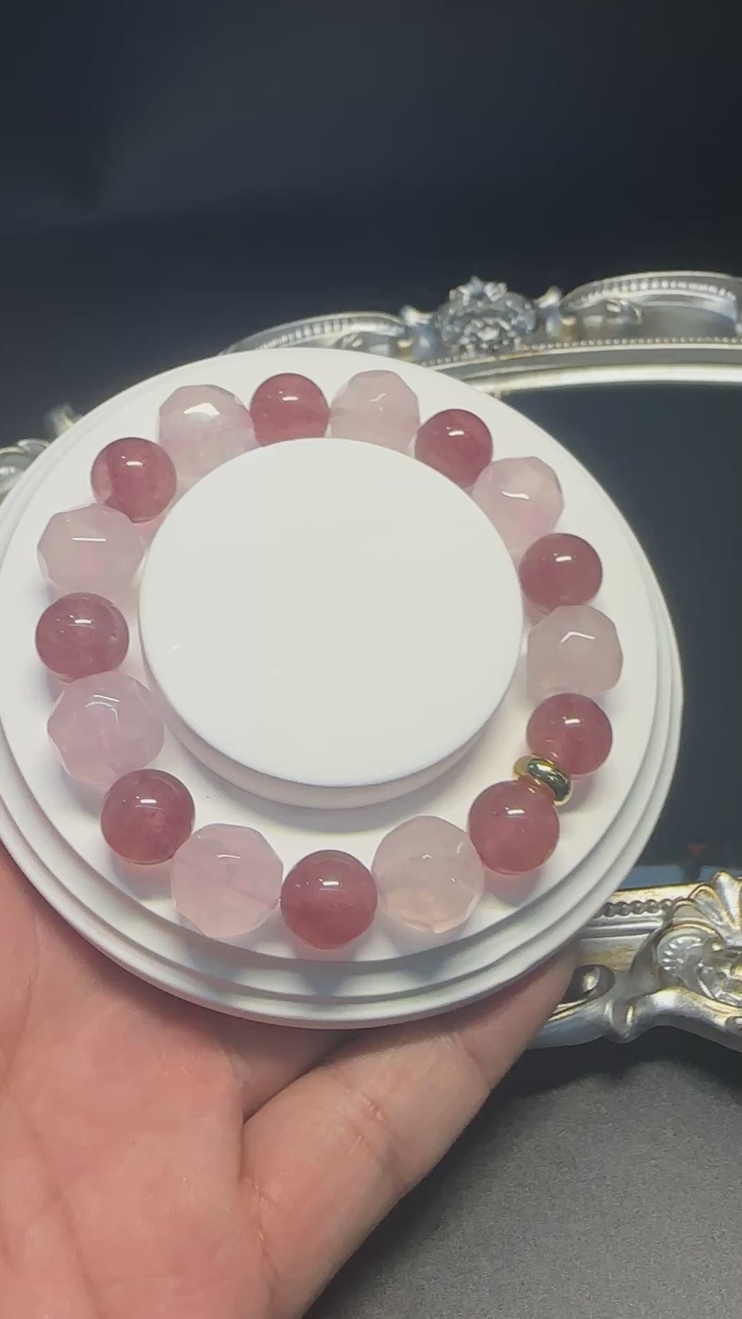 Strawberry Quartz & Faceted Rose Quartz Bracelet, attract love, confidence, balance jewelry, gift for her.