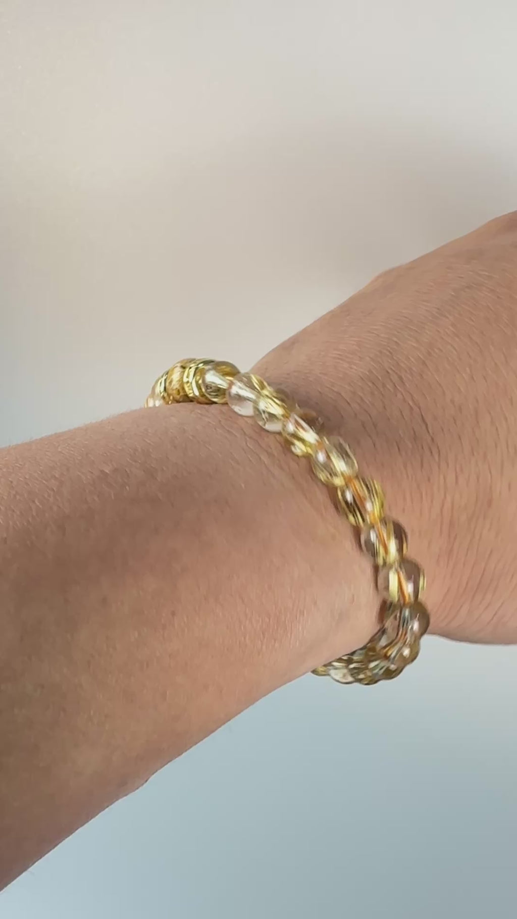 7mm Full Clear Titanium Rutilated Quartz Bracelet with 8mm Lacquer Beads, Wealth Crystal